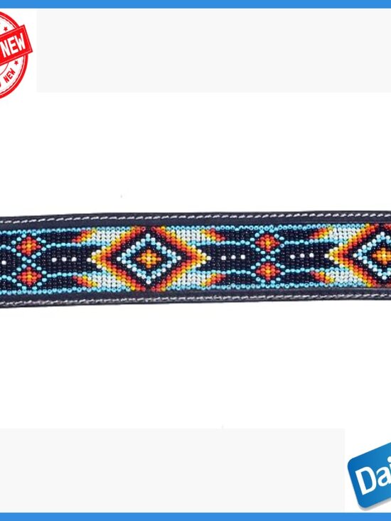 Genuine Leather Western Belt with Beaded Inlay 1.5\